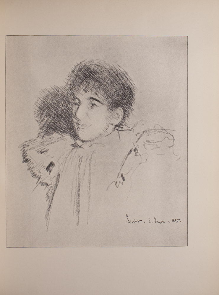 The image is a half portrait of an androgynous looking woman who is facing left Only her shoulders and head are visible She is wearing a garment with large puffed shoulders and appears to be wearing a scarf or tie The image is vertically displayed