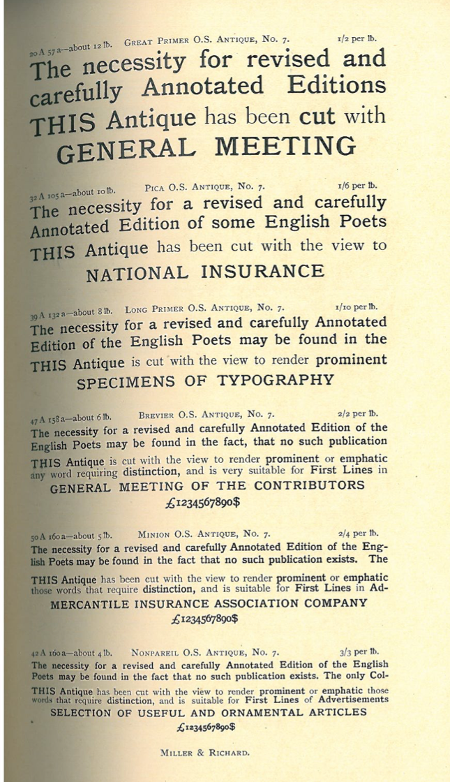 Scan from a Millar and Richard Specimen Book from 1902.