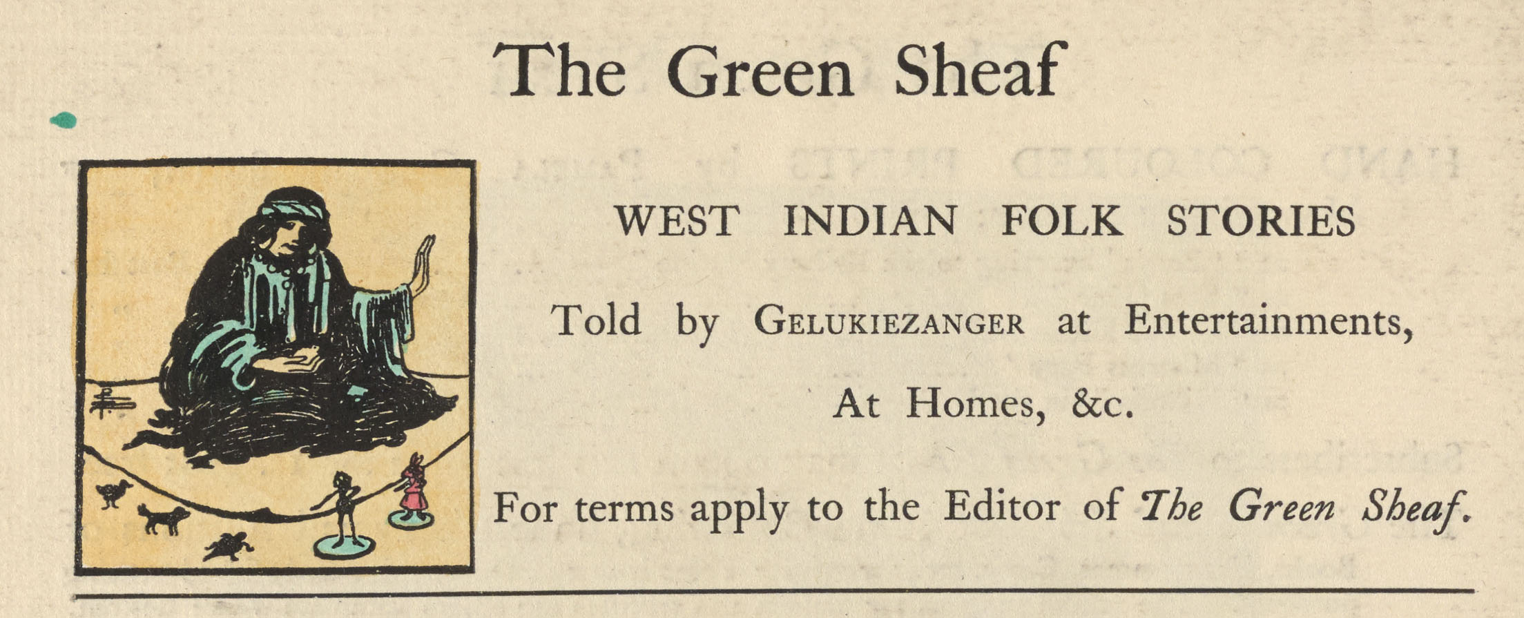 Advertisement for Gelukiezanger, The Green Sheaf, vol. 6                    